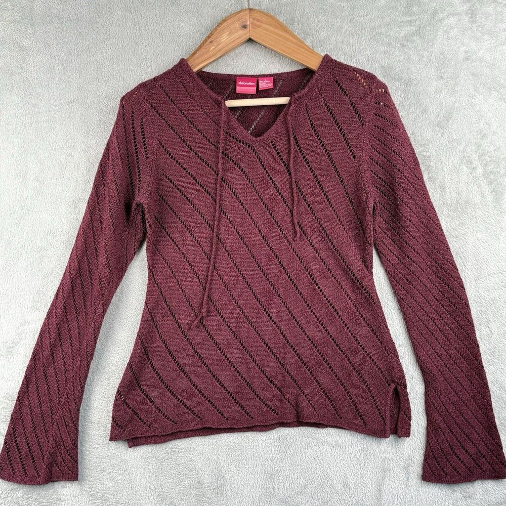 Xhilaration Y2K Knit Top Womens L Purple Bell Sleeves Romantic Boho Hippie Fairy